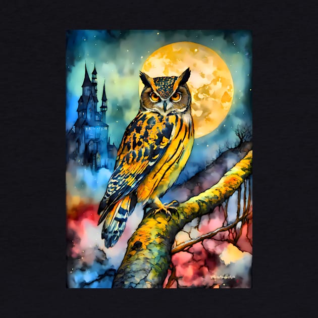 Old book owl throw a moon by HANART